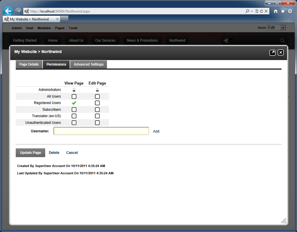 Change Page Permissions