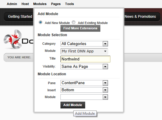 Add DotNetNuke module
