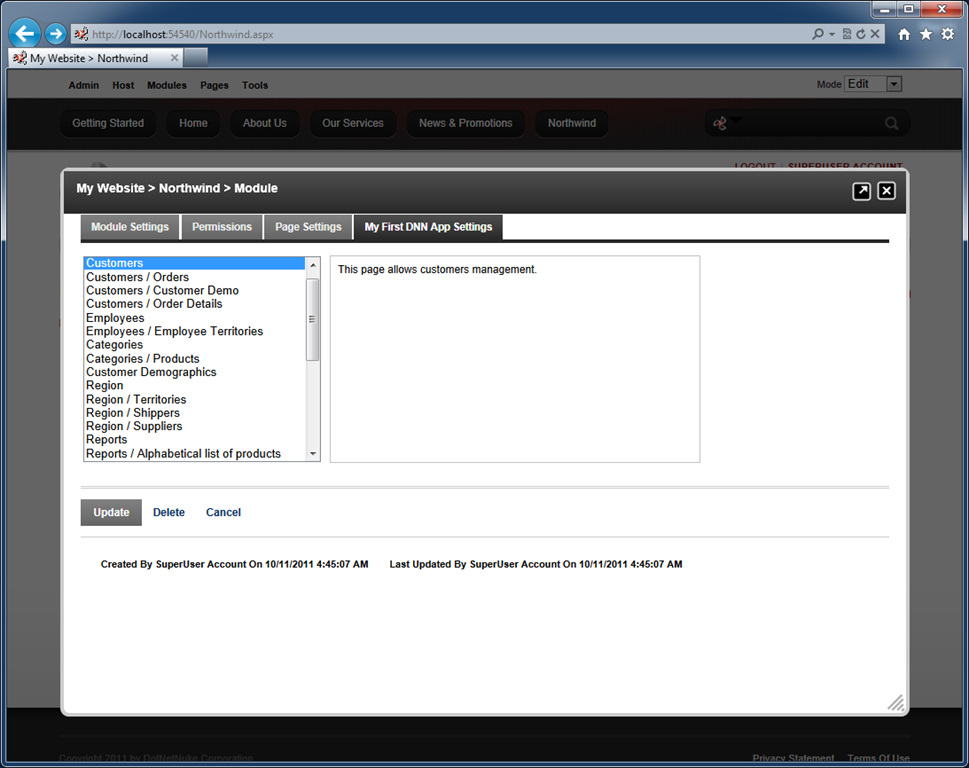 Select Customers page