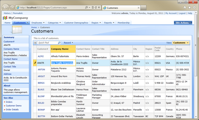 Code On Time's Data Sheet View