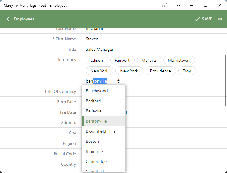 Set the Items Style to "Drop Down List" to have all available tags visible in the dropdown menu at all times. Typing of the text will focus on the first matching tag. The tags that do not match the sample will remain visible in the menu.