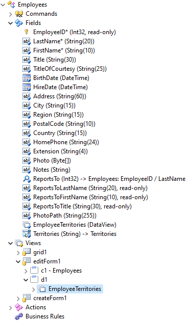 The app generator will create a dedicated category for the DataView field according to the master-detail flow configuration in the Model Builder.