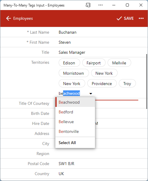 Forms are displayed in the fullscreen mode on the devices with the small form factor. The data input of a many-to-many field will work on screens of any size without reduction in the functionality.